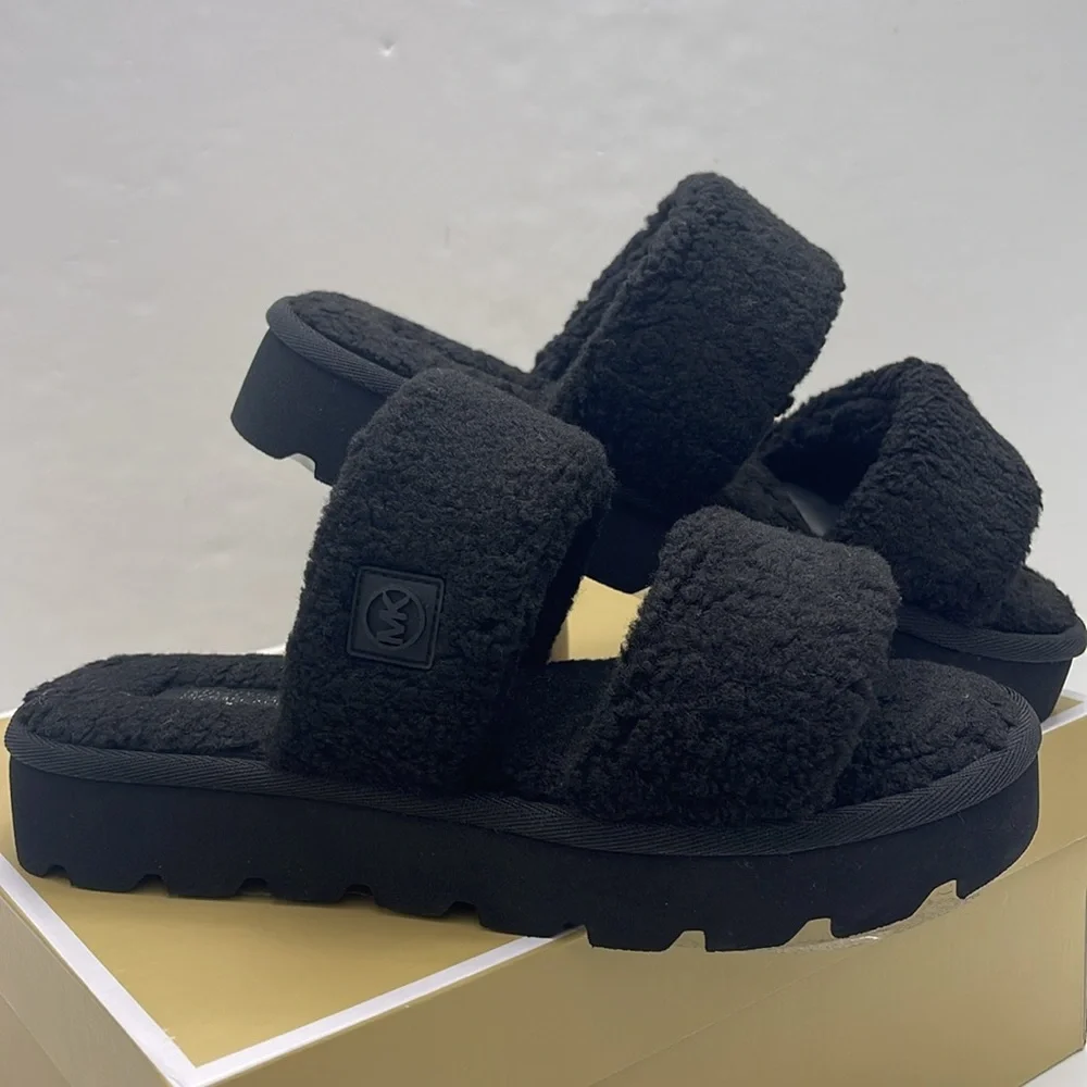 Michael Kors Black Faux Shearling Slides - Picture 7 of 16